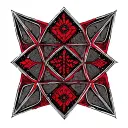 Intricate geometric patterns incorporating red accents as gap fillers tattoo design idea