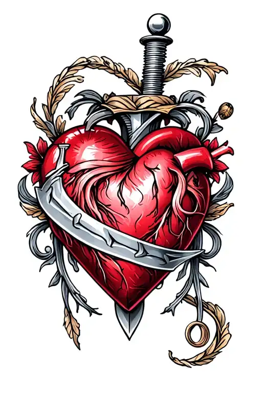 heart and dagger piercing tattoo design idea