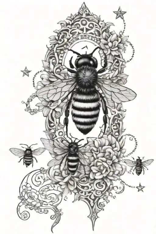 lace, gemstones, stars and moon, Filigree, bees   tattoo design idea