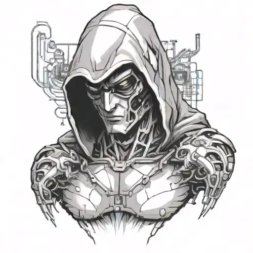 upper body computer hacker looking at camera; tattoo design idea