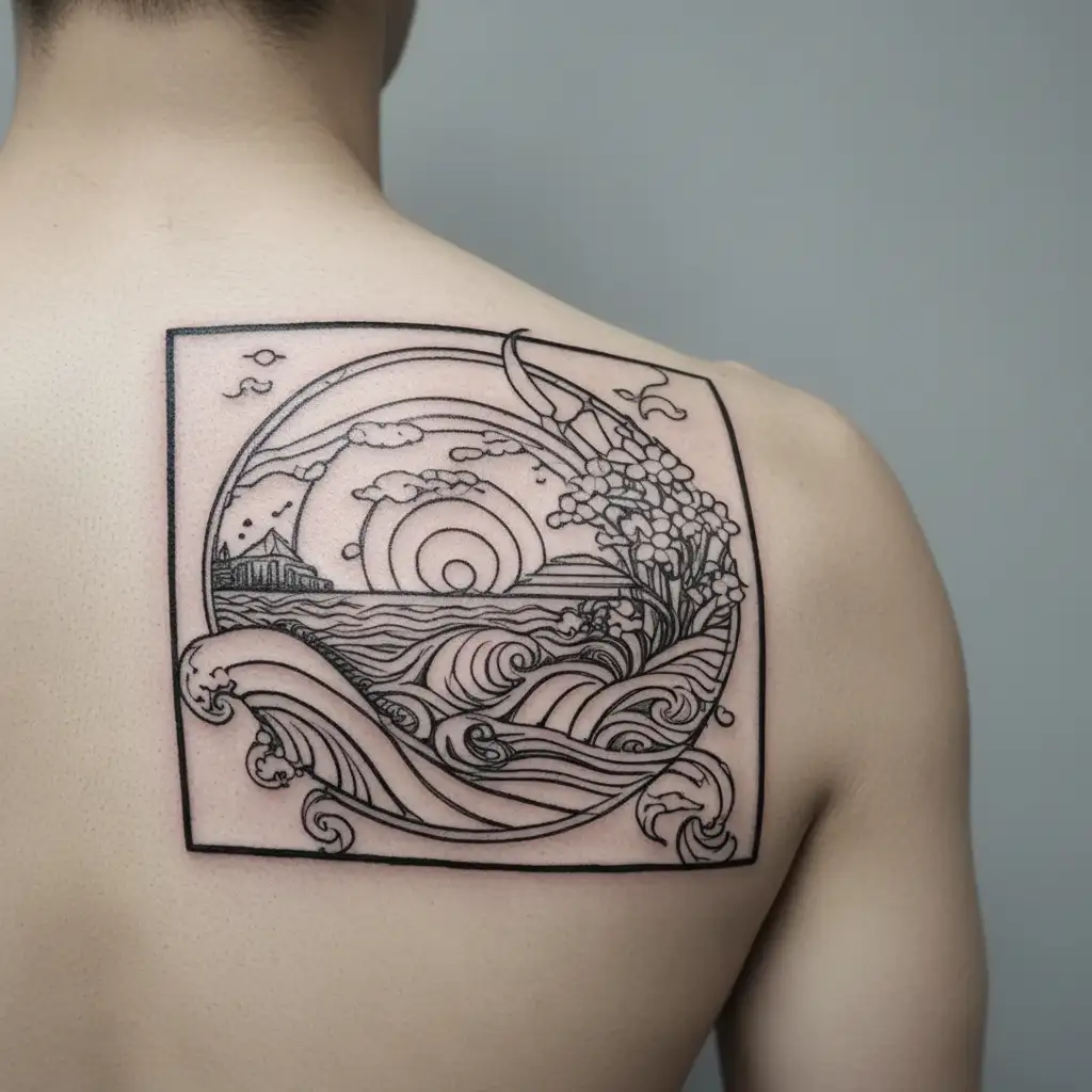 gratitude spiral ocean sunrise tattoo design idea