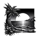 fineline tattoo with a sunset over the ocean and portuguese tiles  tattoo design idea