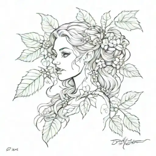 poison ivy, raven, dopamine chemical formula tattoo design idea