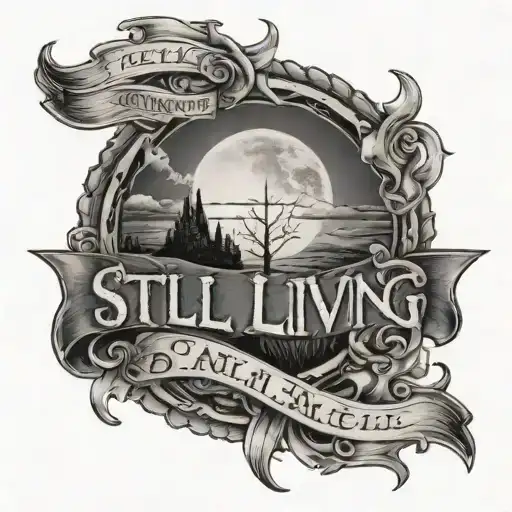 "still living, despite it all" quote with sunrise tattoo design idea