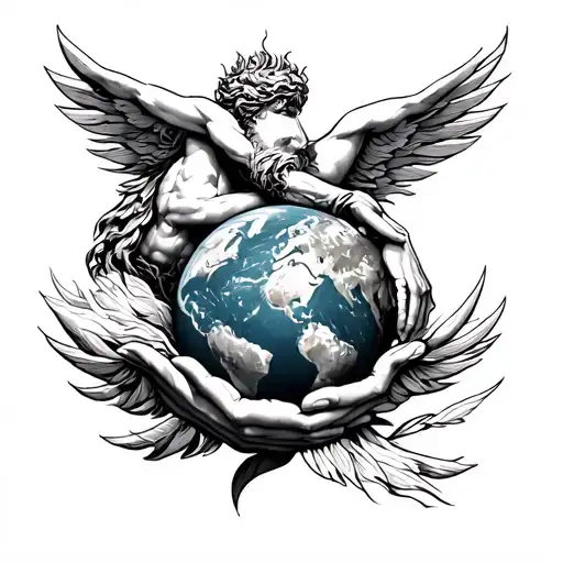 greek mythology inspired tattoo sleeve with atlas holding the earth on the top tattoo design idea