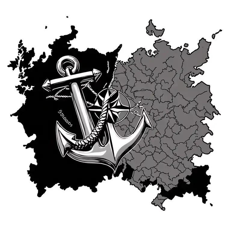 Anchor, compas and map of northern Germany tattoo design idea