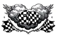 est 1991 cloud background small checkered flags on each side  tattoo design idea