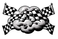 est 1991 cloud background small checkered flags on each side  tattoo design idea