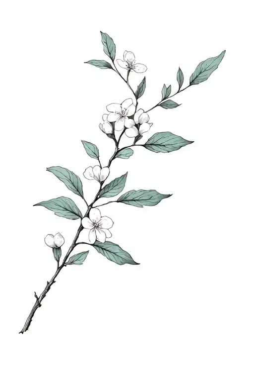 one flowering white myrtle branch tattoo design idea