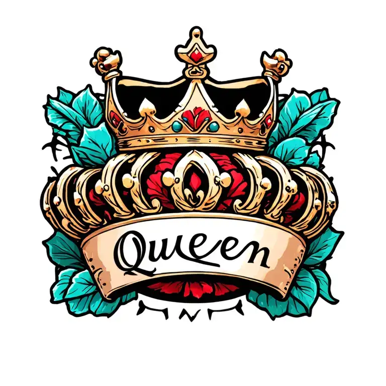 name and queen crown adorned tattoo design idea