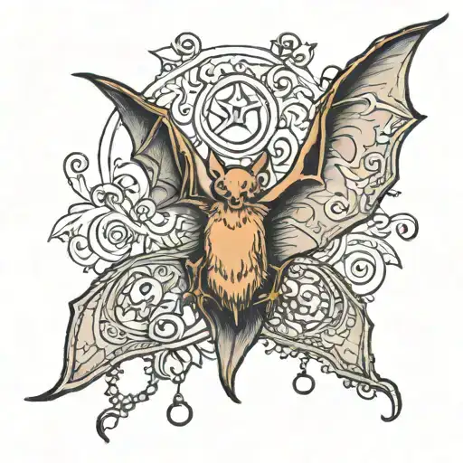 bat tattoo with risary beads and lace  tattoo design idea