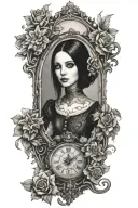 Alice madness returns with steam punk and flowers intertwined inside an antique mirror tattoo design idea