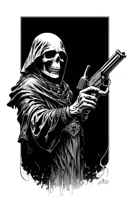 Grim reaper with a gun tattoo design idea
