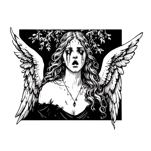 angel crying under a poison tree tattoo design idea