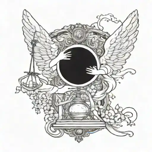 I want a tattoo of an angel holding summer in his hand and a scale and In both scales, mind and heart tattoo design idea