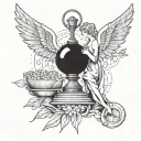 I want a tattoo of an angel holding summer in his hand and a scale and In both scales, mind and heart tattoo design idea