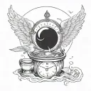 I want a tattoo of an angel holding summer in his hand and a scale and In both scales, mind and heart tattoo design idea