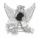 I want a tattoo of an angel holding summer in his hand and a scale and In both scales, mind and heart tattoo design idea