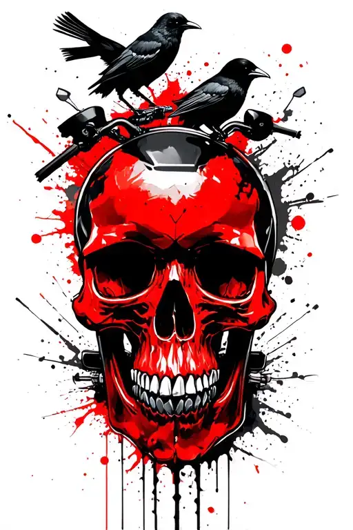 skulls, motorcycle, crows perched tattoo design idea