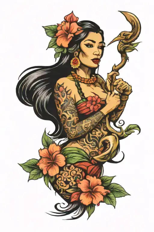 hula girl holding tattoo design idea