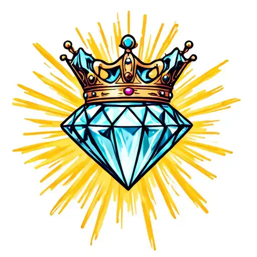 diamond with crown hanging with rays coming from it tattoo design idea