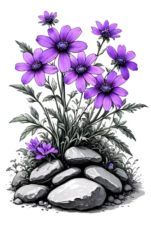 Rock Garden tiny Purple Flowers tattoo design idea