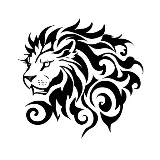 design a simple tribal tattoo for chest and right arm with a lion and swirls tattoo design idea