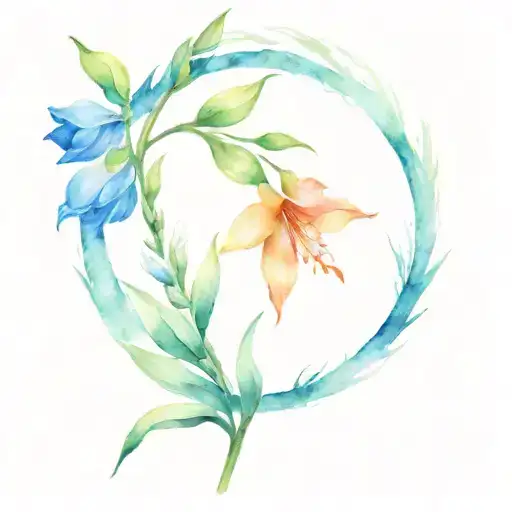 willow branch and gladiolus flowers tattoo design idea