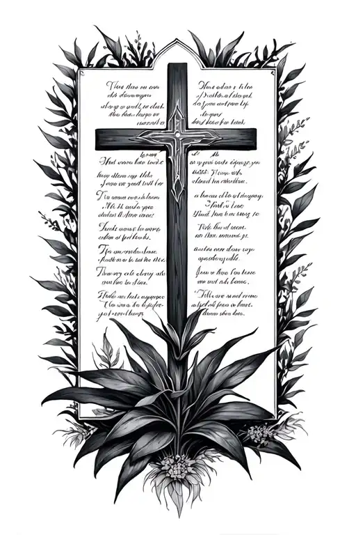 cross plants and Bible verse  tattoo design idea