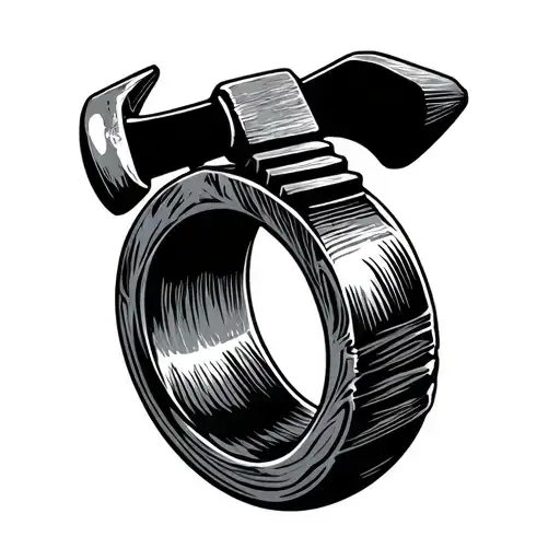 shadow of a man working on a ring with hammer and chisel tattoo design idea