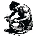 shadow of a man working on a ring with hammer and chisel tattoo design idea