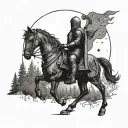 knight walking through the woods at night with moon and stars tattoo design idea