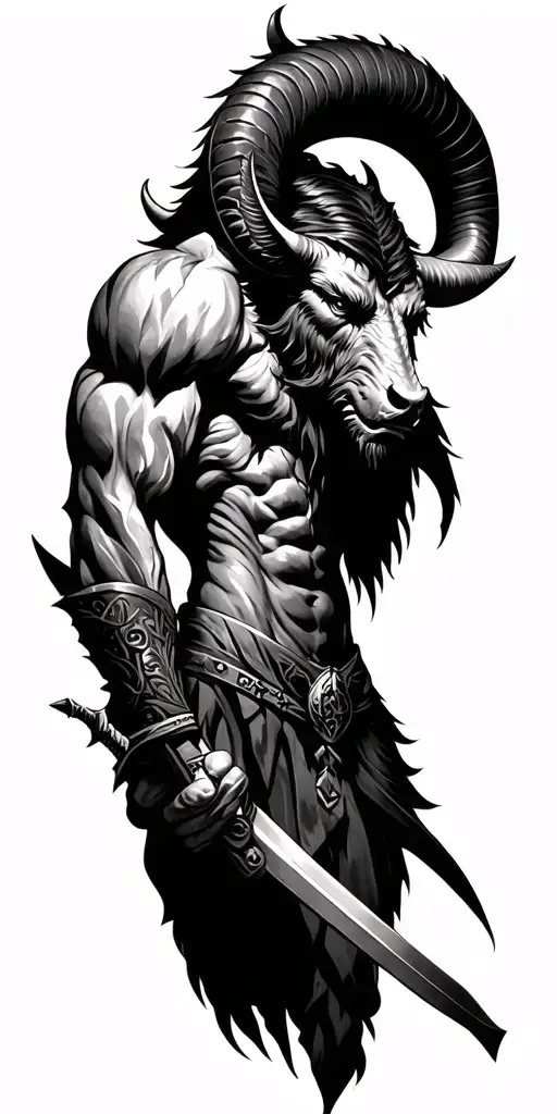 Minotaur holding weapon arm sleeve tattoo  tattoo design idea