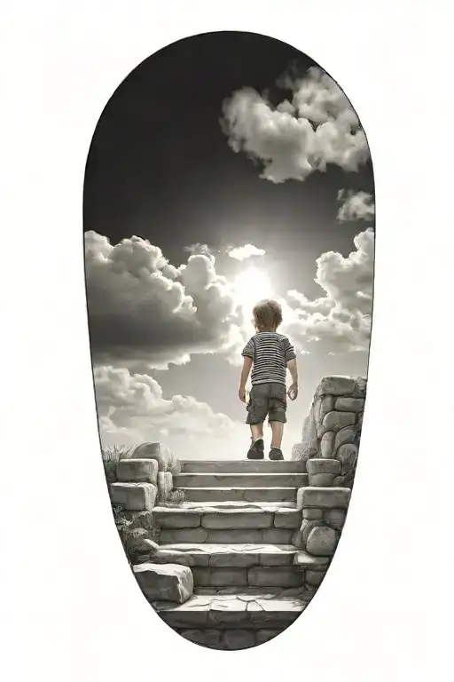 stairs to heaven with little boy tattoo design idea