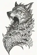 wolf snarling half sleeve water reflection  tattoo design idea