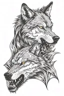 wolf snarling half sleeve water reflection  tattoo design idea