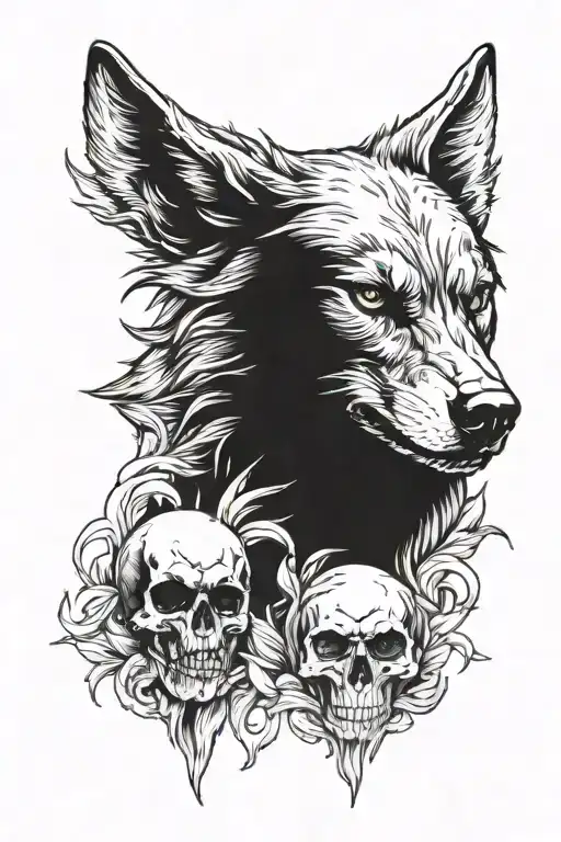 Dark wolf, skull, tattoo design idea