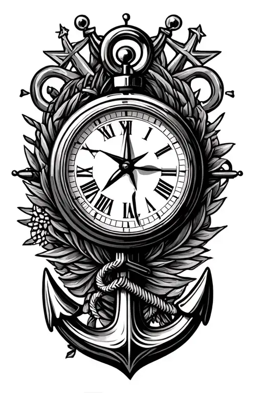 nautical star clock important dates anchor surrounded tattoo design idea