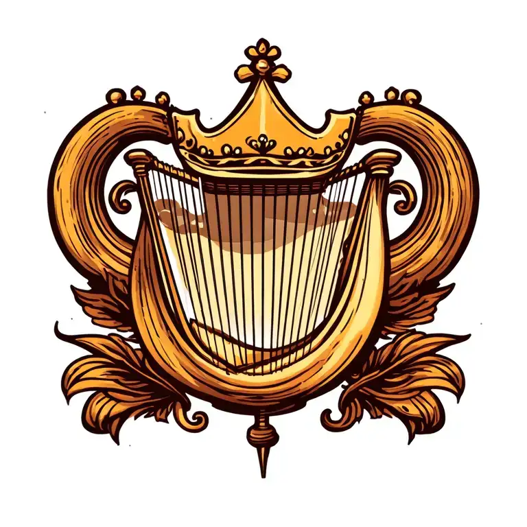 harp with a crown tattoo design idea