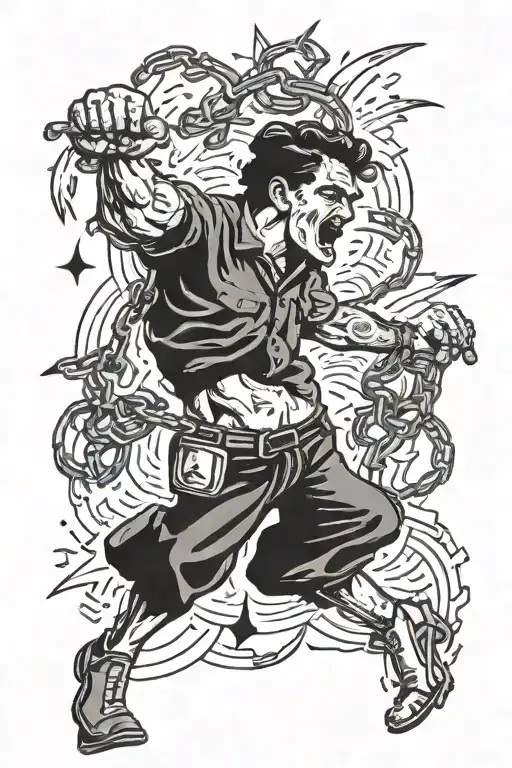 Socialist Workers breaking free of their chains breaking and bursting tattoo design idea