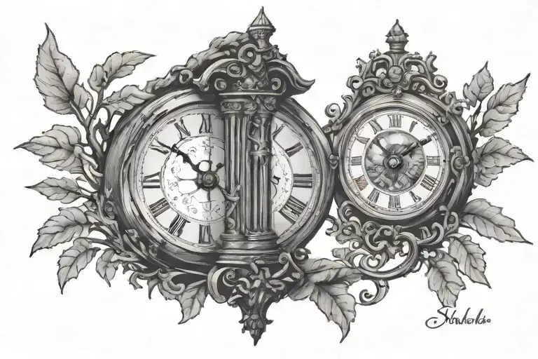 grandfather clock inside tree tattoo design idea