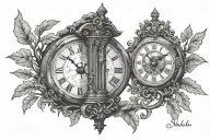 grandfather clock inside tree tattoo design idea