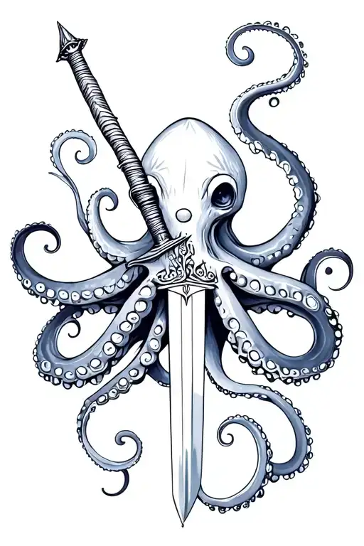 octopus holds a dagger in its tentacles tattoo design idea