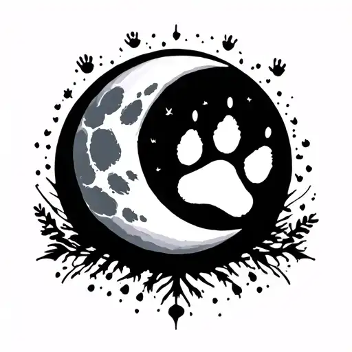 moon and paw print tattoo design idea