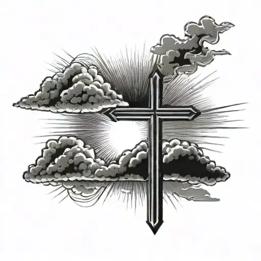 cross clouds sunbeams tattoo design idea
