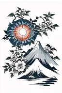 Filipino Sun with mountain and sampaguita flowers tattoo design idea