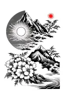 Filipino Sun with mountain and sampaguita flowers tattoo design idea