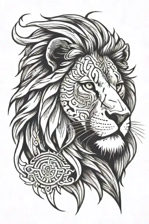 lion with scar on eye tattoo design idea