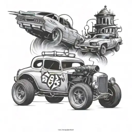 Demolition derby car tattoo design idea