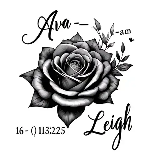 "Ava-Leigh 16/06/25 11:13am" name written tattoo design idea